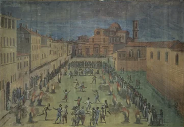 En offentlig festival på Piazza Santo Spirito, Firenze, 1555